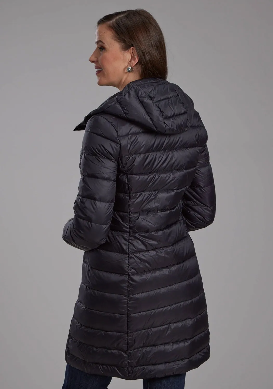 Fast Match Roper Womens Long Down Filled Black 100% Nylon Insulated Jacket