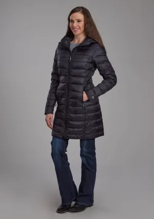 Roper Womens Long Down Filled Black 100% Nylon Insulated Jacket Trendy Flair Roper Womens Long Down Filled Black 100% Nylon Insulated Jacket Quick Dry Fabric Modern Minimalist Stretch