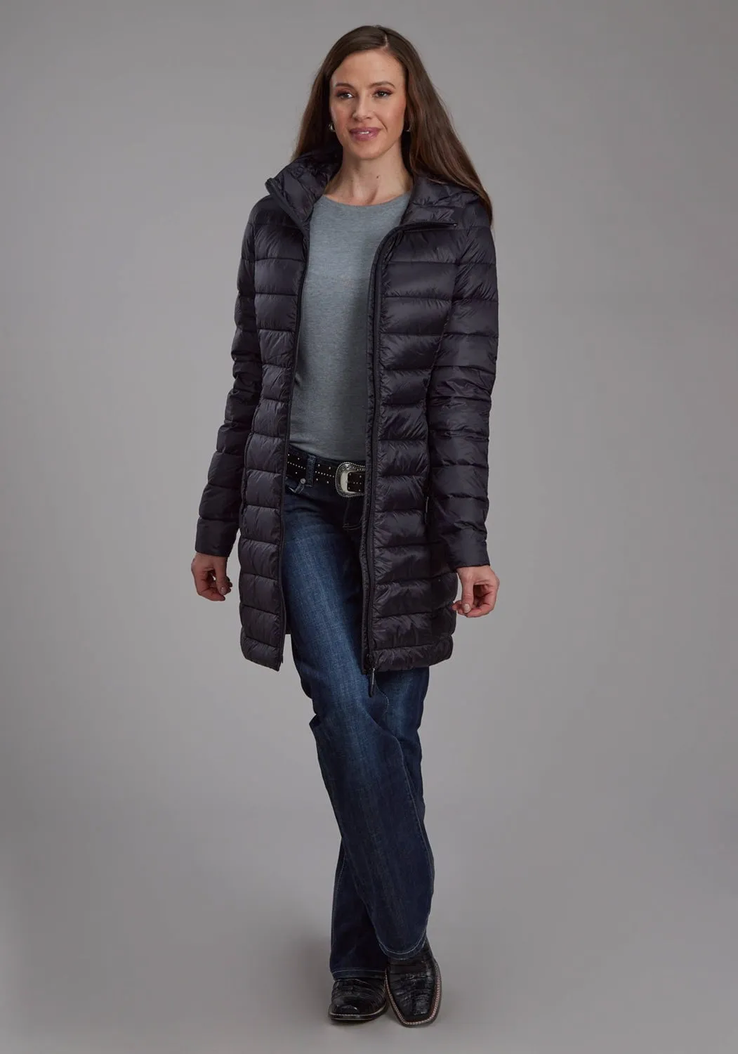Eco Friendly Night Out All Round Piece Roper Womens Long Down Filled Black 100% Nylon Insulated Jacket