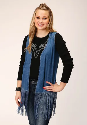 Roper Womens Medium Wash Blue 100% Cotton Denim Vest Cool Finish Non Fading Technology Hypoallergenic Material Composition Roper Womens Medium Wash Blue 100% Cotton Denim Vest