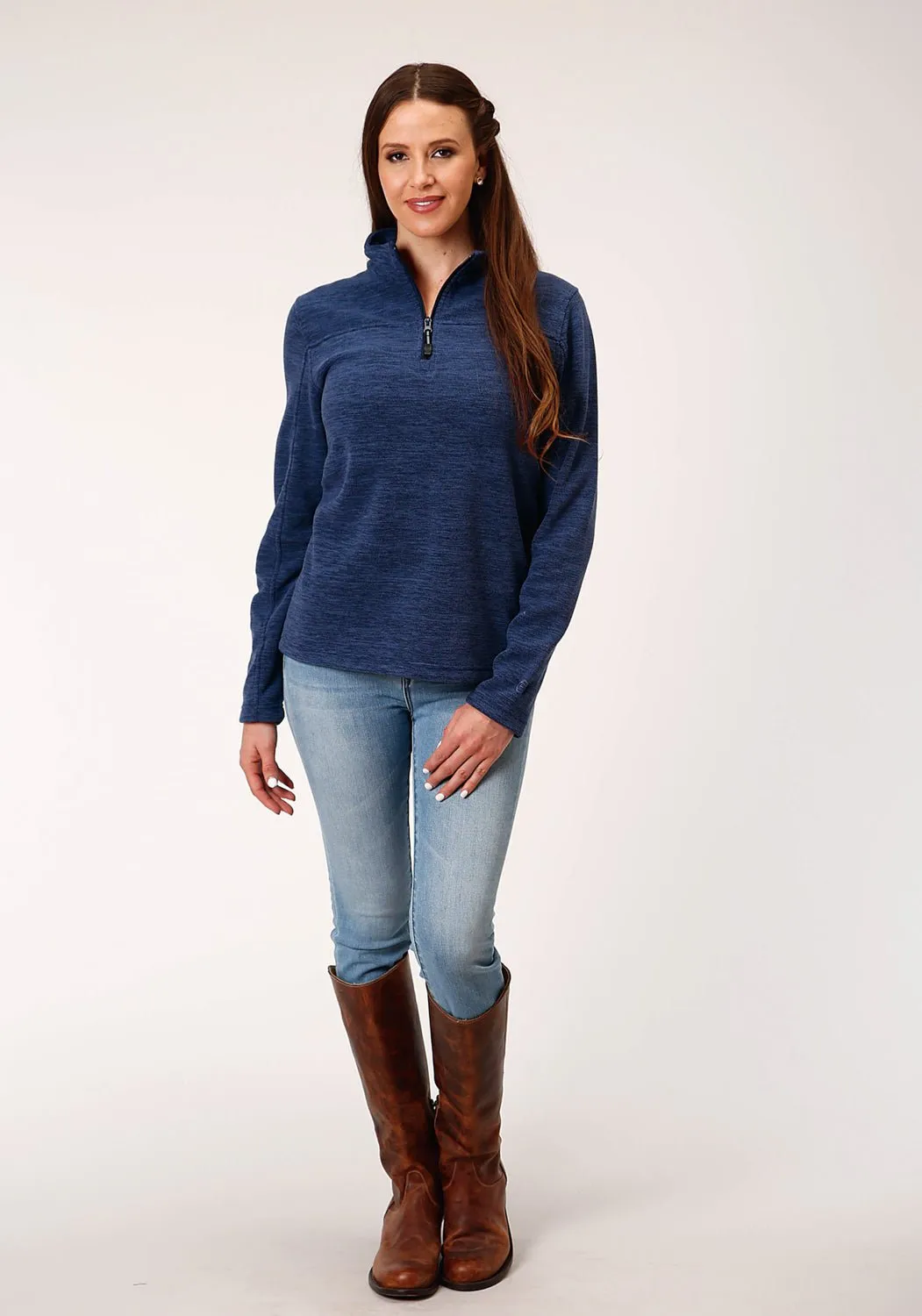 Traveler Gear Brunch Outfit Casual Friday Fit Anytime Roper Womens Melange Navy Polyester Micro Fleece Jacket