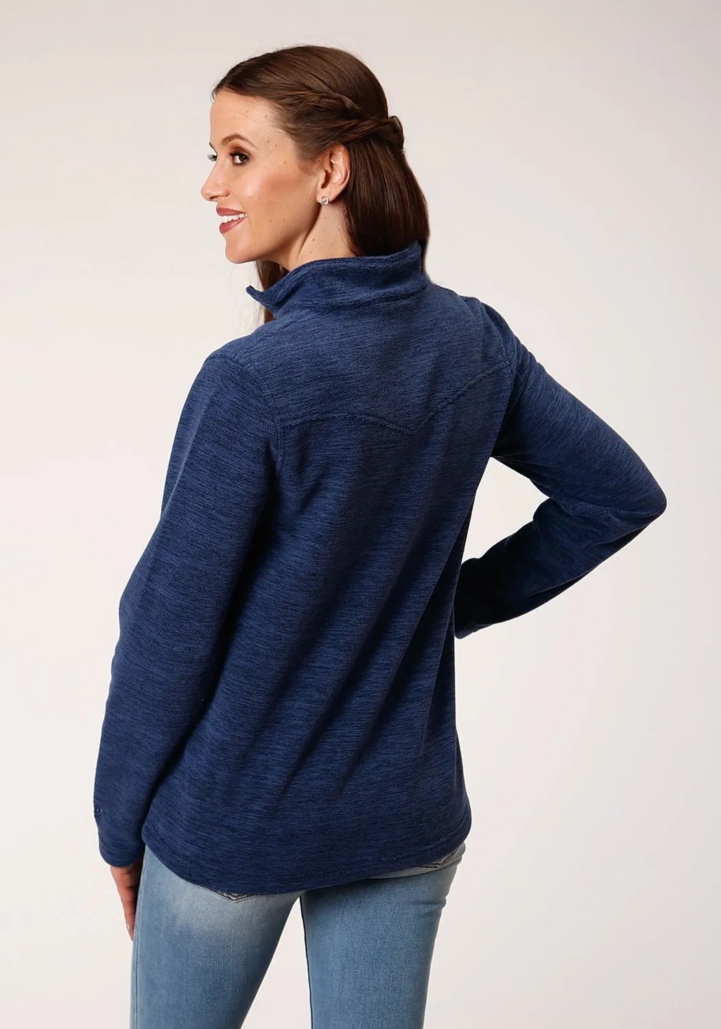 Office Wear Chill Outfit Date Night Roper Womens Melange Navy Polyester Micro Fleece Jacket
