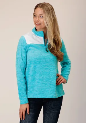 Roper Womens Micro Heather Turquoise 100% Polyester Fleece Jacket Essential Tone Roper Womens Micro Heather Turquoise 100% Polyester Fleece Jacket Morning Stroll Stretch Fit For Daily