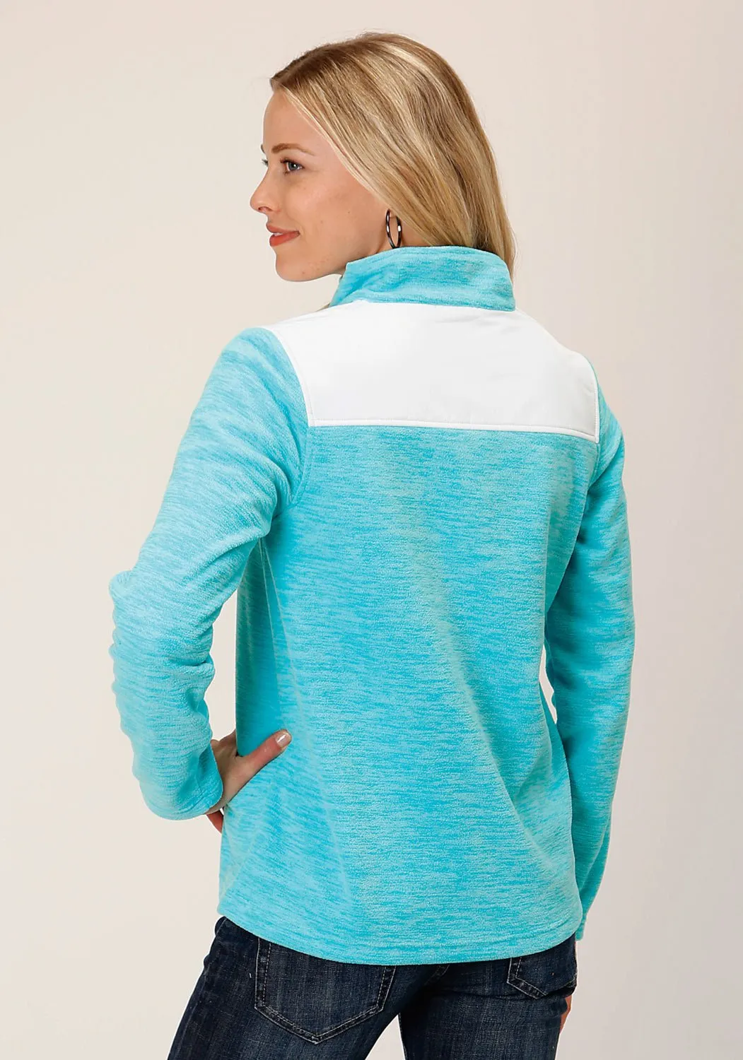 Chic Silhouette Low Profile Zipper Roper Womens Micro Heather Turquoise 100% Polyester Fleece Jacket