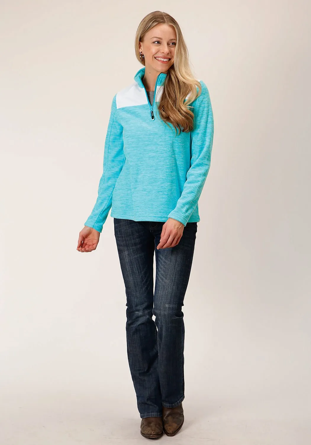 All Time Fit Roper Womens Micro Heather Turquoise 100% Polyester Fleece Jacket