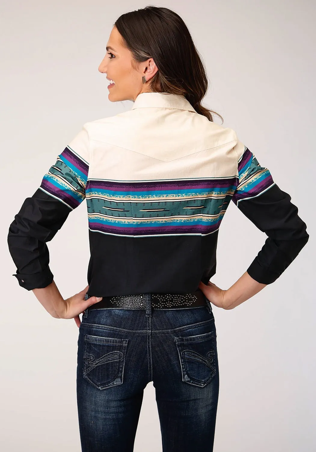 Trendy Wear Roper Womens Multi-Color 100% Cotton Greenline Serape Border L/S Shirt