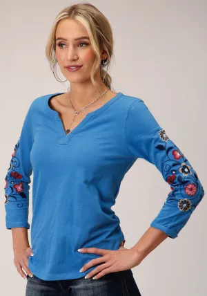 Roper Womens Multi-Color Floral Blue 100% Cotton 3/4 Sleeve S/S Tunic UV Protective Roper Womens Multi-Color Floral Blue 100% Cotton 3/4 Sleeve S/S Tunic Warm Layers