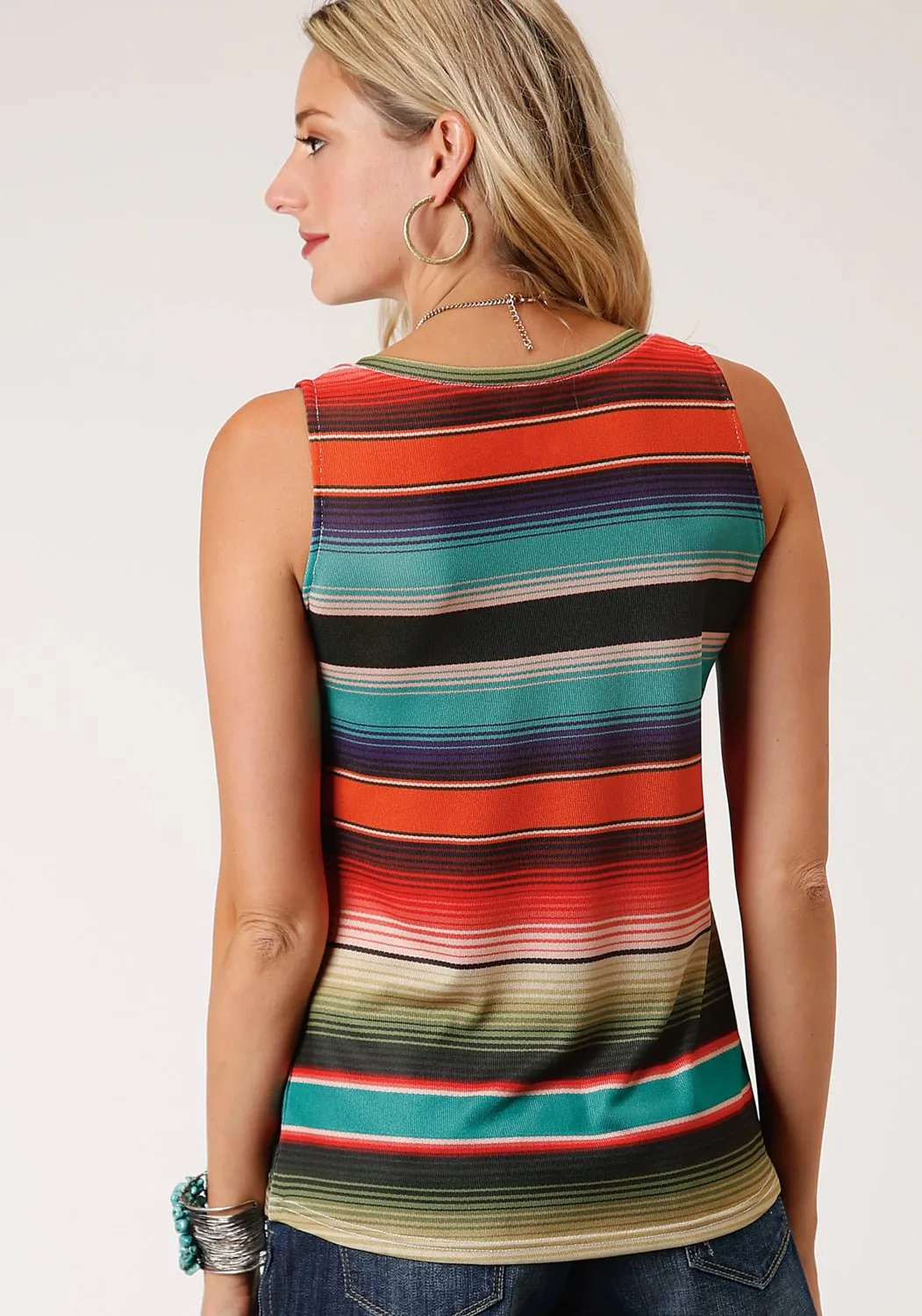 Pocket Detail Sustainable Design Roper Womens Multi-Color Polyester Festive V-Neck S/L Tank Top