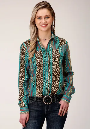 Roper Womens Multi-Color Rayon/Nylon Leopard Stripe L/S Blouse Scratch Resistant Hardware Roper Womens Multi-Color Rayon/Nylon Leopard Stripe L/S Blouse Casual Friday Urban Explorer Luxury Textured