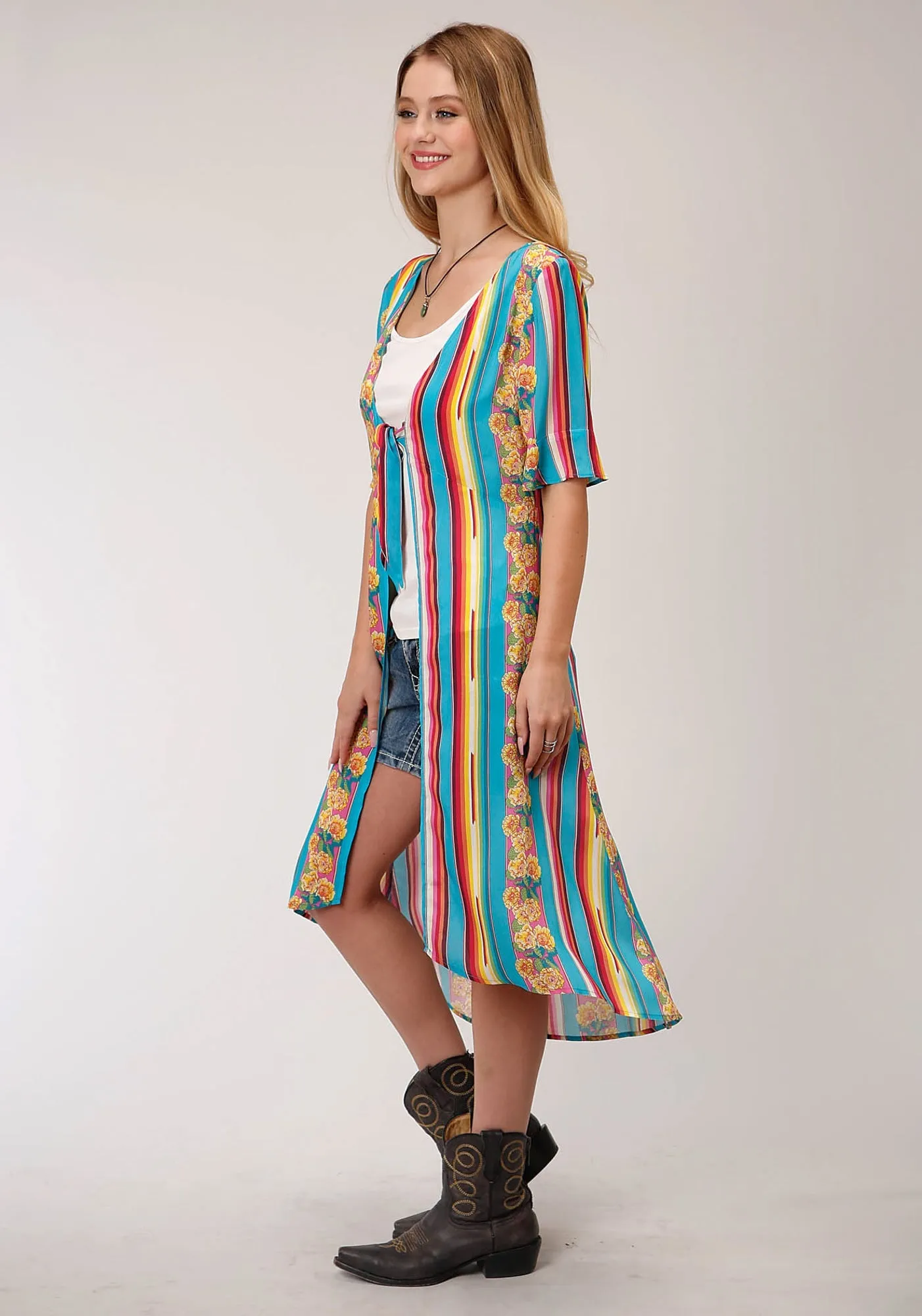 Routine Wear Roper Womens Multi-Color Rayon/Nylon Serape Stripe S/S Cardigan