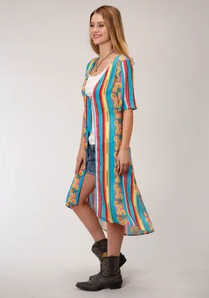 Roper Womens Multi-Color Rayon/Nylon Serape Stripe S/S Cardigan Real World Fit Routine Wear Roper Womens Multi-Color Rayon/Nylon Serape Stripe S/S Cardigan