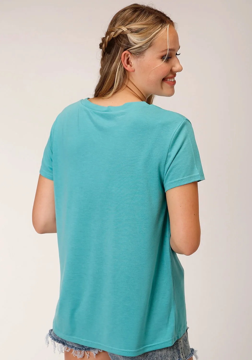 Solid Hue Roper Womens My Horse is Calling Blue Poly/Rayon S/S T-Shirt