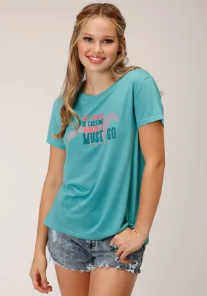 Roper Womens My Horse is Calling Blue Poly/Rayon S/S T-Shirt stylish outfits Roper Womens My Horse is Calling Blue Poly/Rayon S/S T-Shirt Refined Aesthetic Fashionable Pick