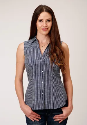 Roper Womens Navy Cotton Blend Arrow Roper S/L Shirt Soft Option Smooth zipper closure Roper Womens Navy Cotton Blend Arrow Roper S/L Shirt