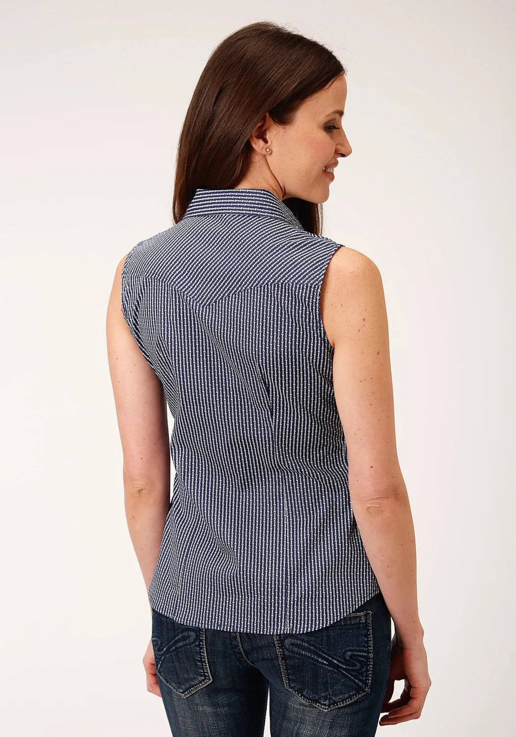 Roper Womens Navy Cotton Blend Arrow Roper S/L Shirt Button front Classic Appeal