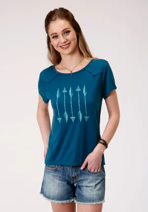 Roper Womens Navy Poly/Rayon Arrows Swing S/S T-Shirt Layering Staple Roper Womens Navy Poly/Rayon Arrows Swing S/S T-Shirt Versatile Layering Piece