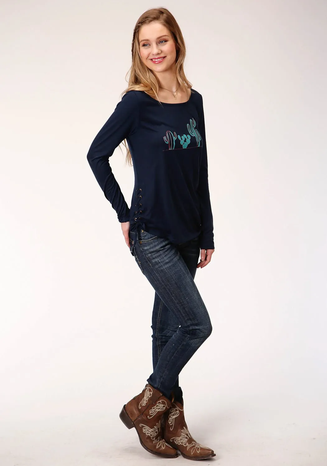 Neutral design Roper Womens Navy Poly/Rayon Cactus L/S T-Shirt