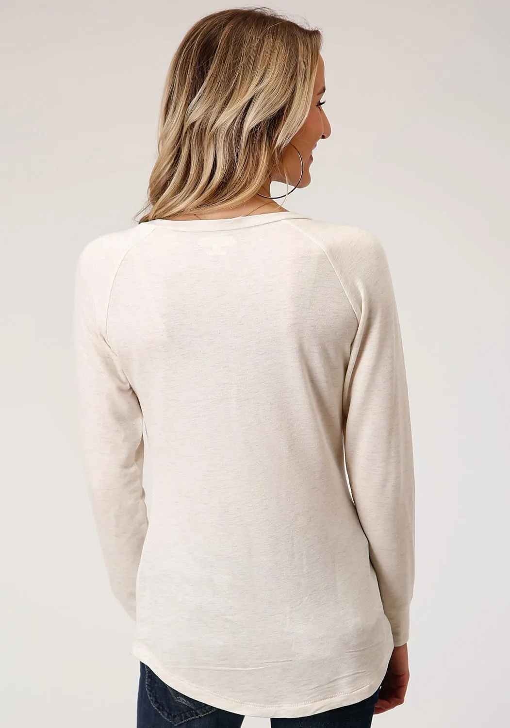 Neutral Vibrant Chill Outfit Comfy Touch Roper Womens Oatmeal Poly/Rayon Longhorn L/S T-Shirt