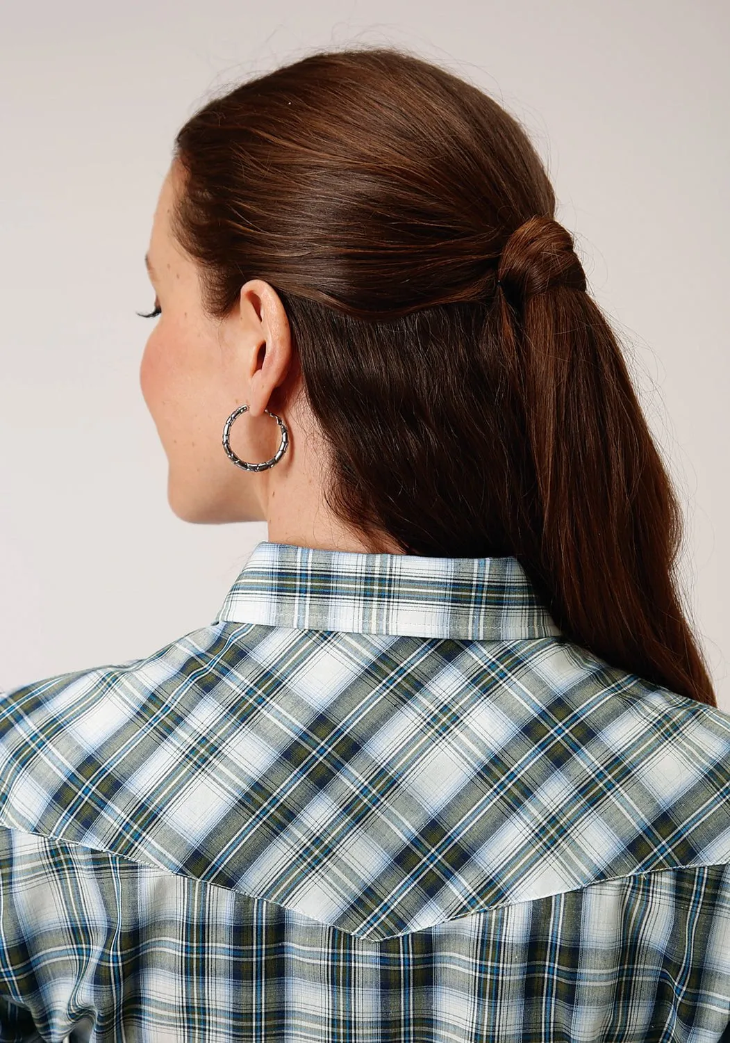 Roper Womens Olive/Cream Cotton Blend 55/45 Plaid L/S Shirt Street Style
