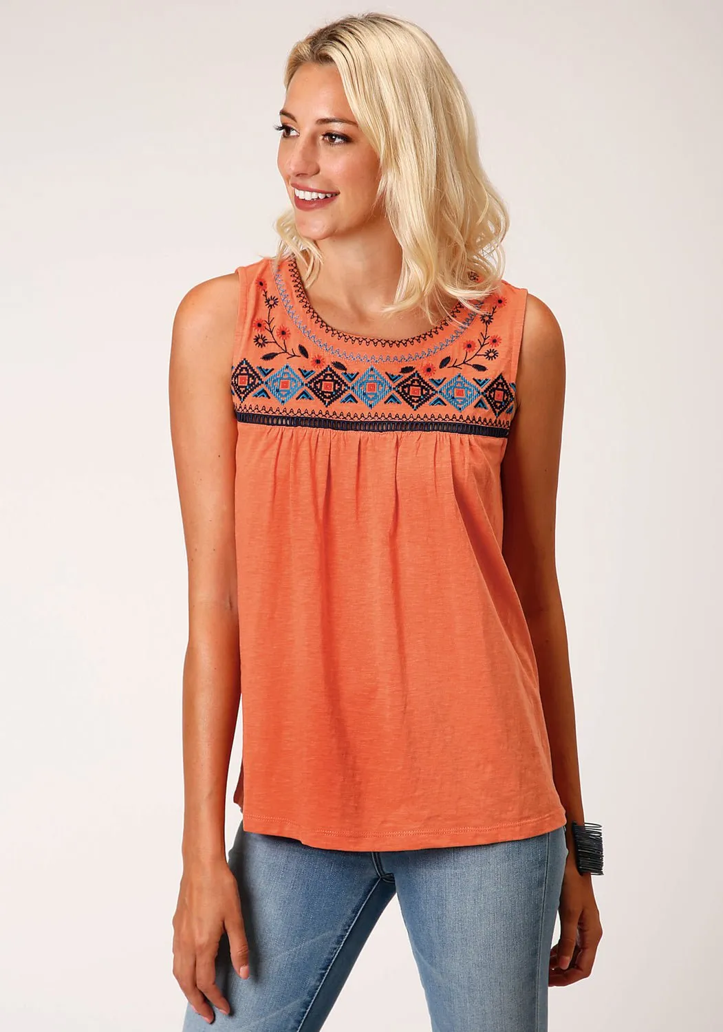 Roper Womens Orange 100% Cotton Colorful Bandana S/L Tunic Nature Lover Outdoor Adventure Autumn Days