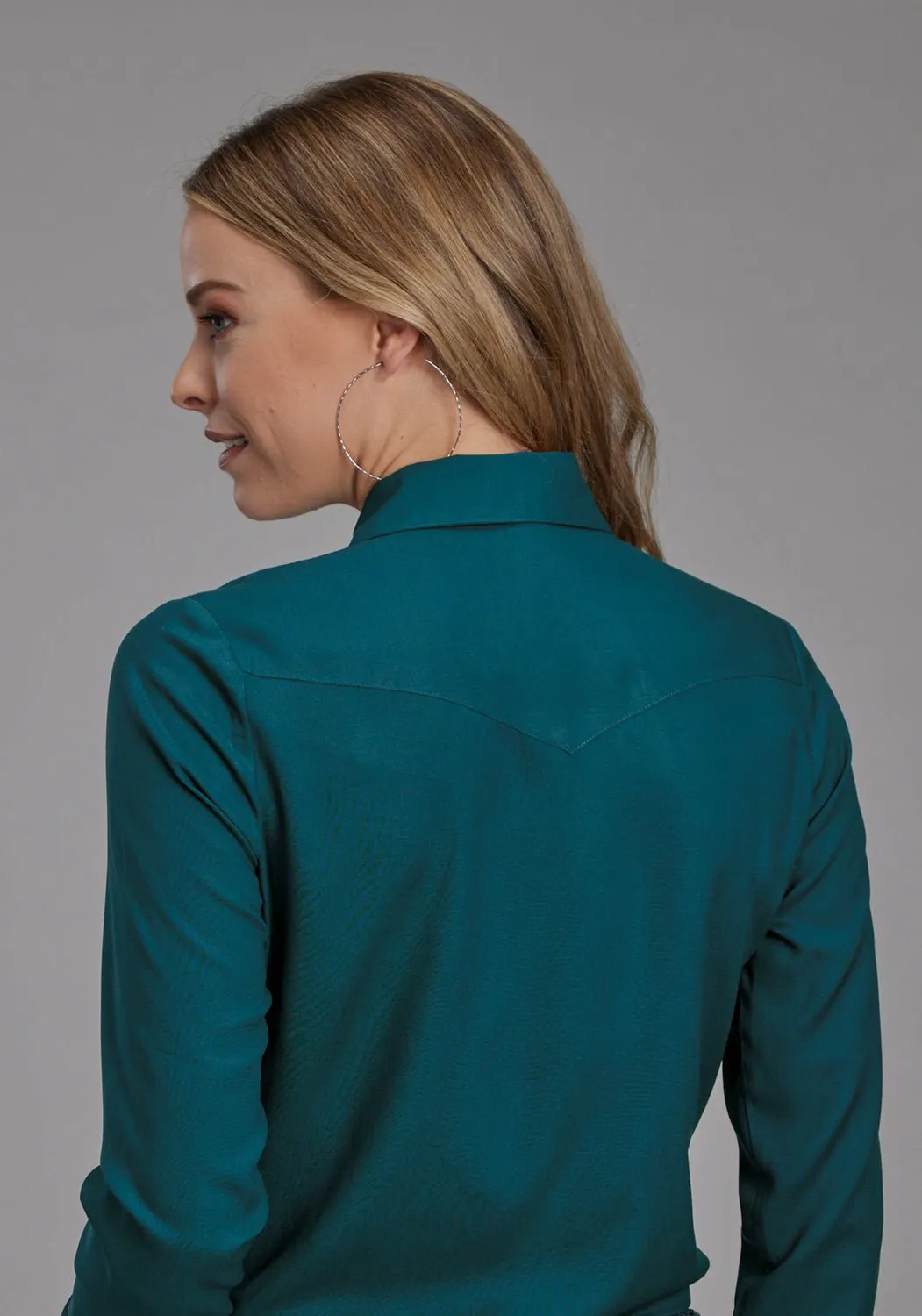 Roper Womens Paisley Yoke Teal 100% Rayon L/S Shirt Embroidered Logo