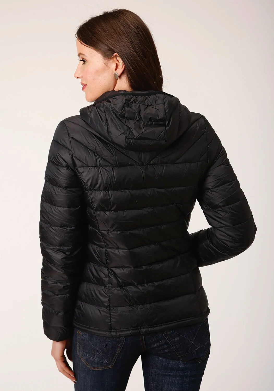 Roper Womens Parachute Down Black 100% Nylon Softshell Jacket Daily Basic Modern Minimalist Creative Look