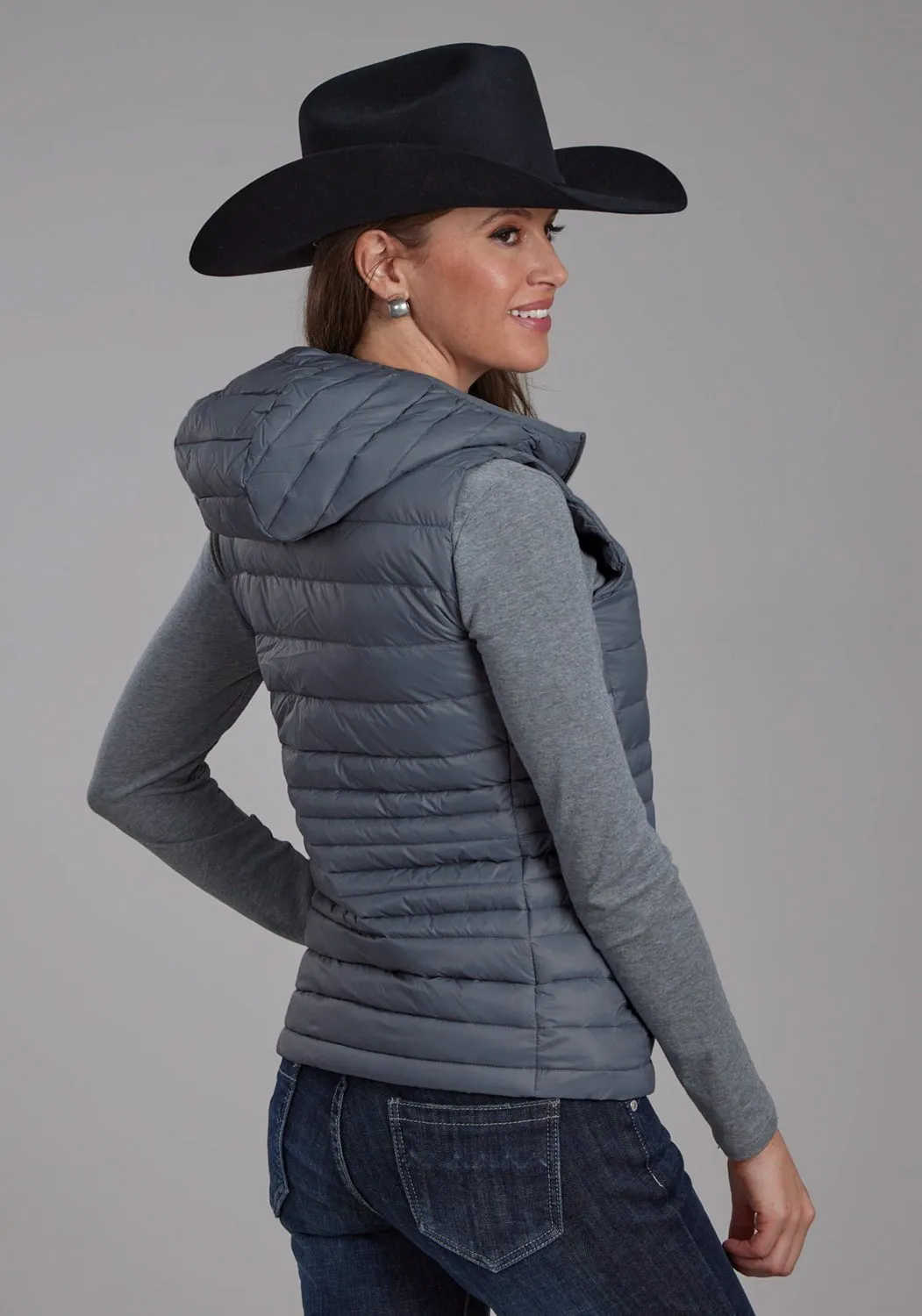 Recycled Cotton Blend Roper Womens Parachute Down Silver Blue 100% Nylon Softshell Vest