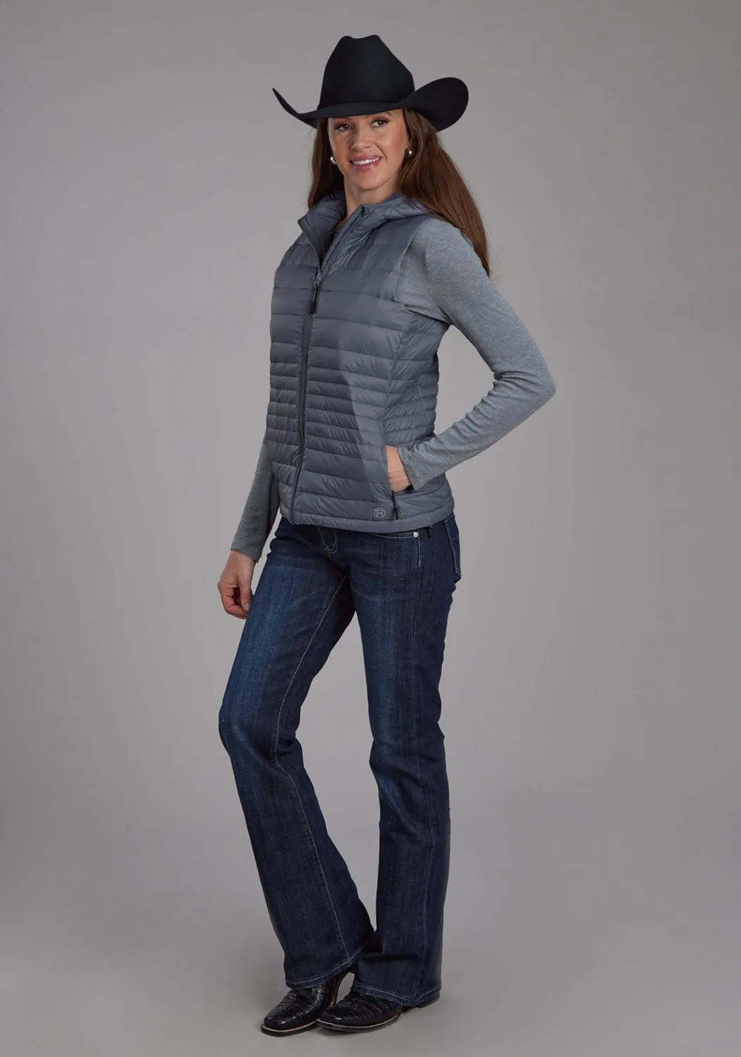 Effortless Style Color Lock Technology Roper Womens Parachute Down Silver Blue 100% Nylon Softshell Vest