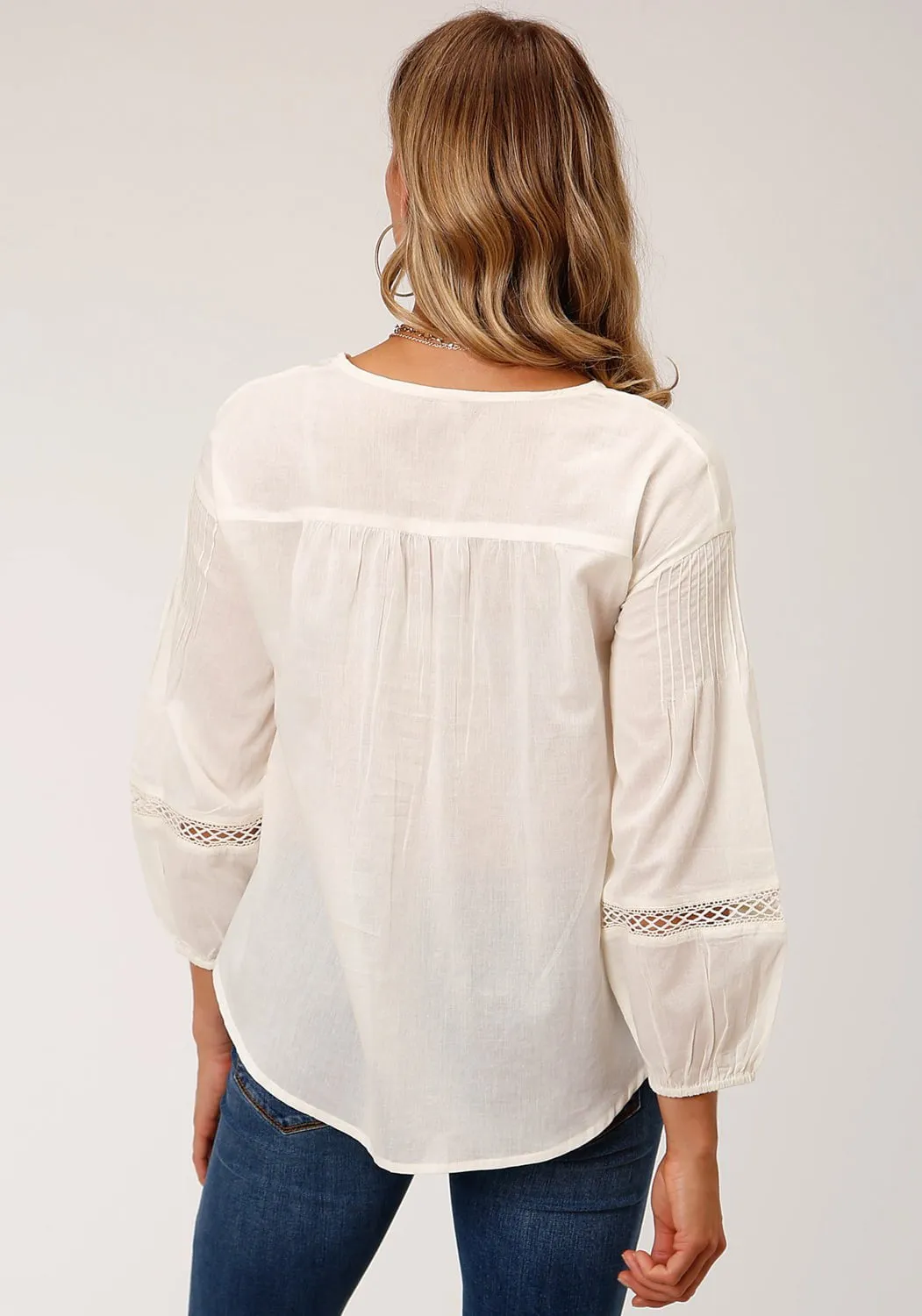 Roper Womens Peasant Voile Cream 100% Cotton 3/4 Sleeve S/S Blouse Year-Round Favorite Sophisticated Elegance