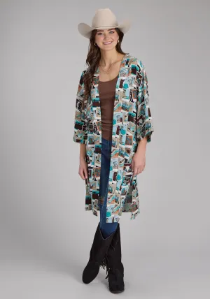 Roper Womens Photo Collage Multi-Color 100% Rayon Cardigan Sweater Trendy Vision Roper Womens Photo Collage Multi-Color 100% Rayon Cardigan Sweater Light Wear Match With All