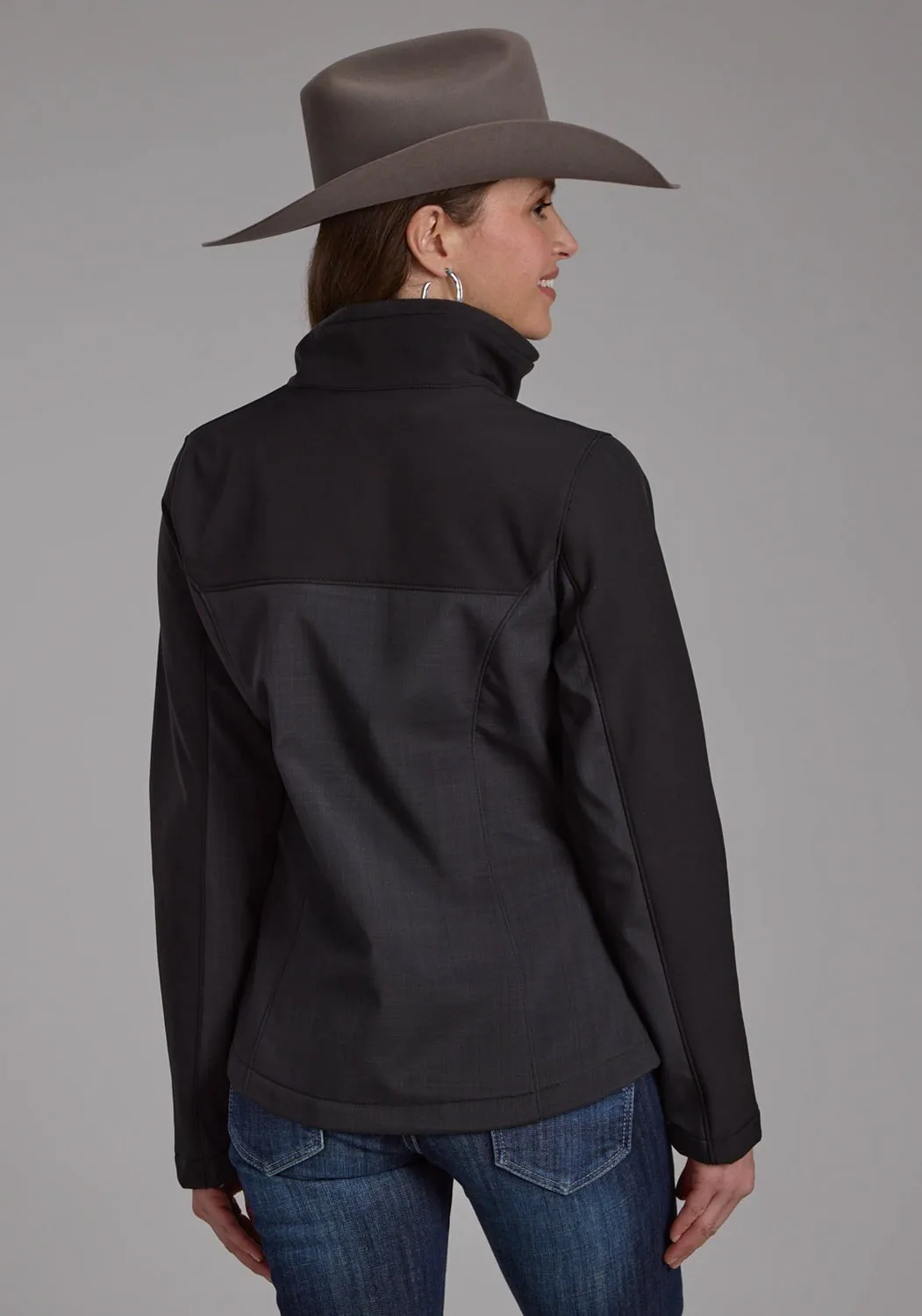 Casual Design Roper Womens Pieced Fleece Grey/Black Poly/Spandex Softshell Jacket