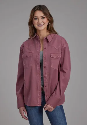 Roper Womens Pigment Dyed Wine 100% Cotton L/S Shirt Simple Fashion Roper Womens Pigment Dyed Wine 100% Cotton L/S Shirt All-day Comfort