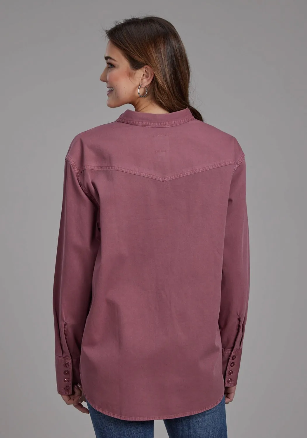 Sustainable Design Neutral Colors Roper Womens Pigment Dyed Wine 100% Cotton L/S Shirt