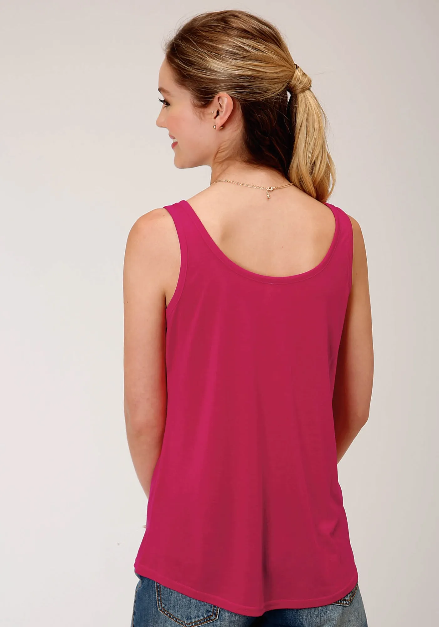Reinforced Elbow Patches Roper Womens Pink Poly/Rayon Cactus Swing S/L Tank Top