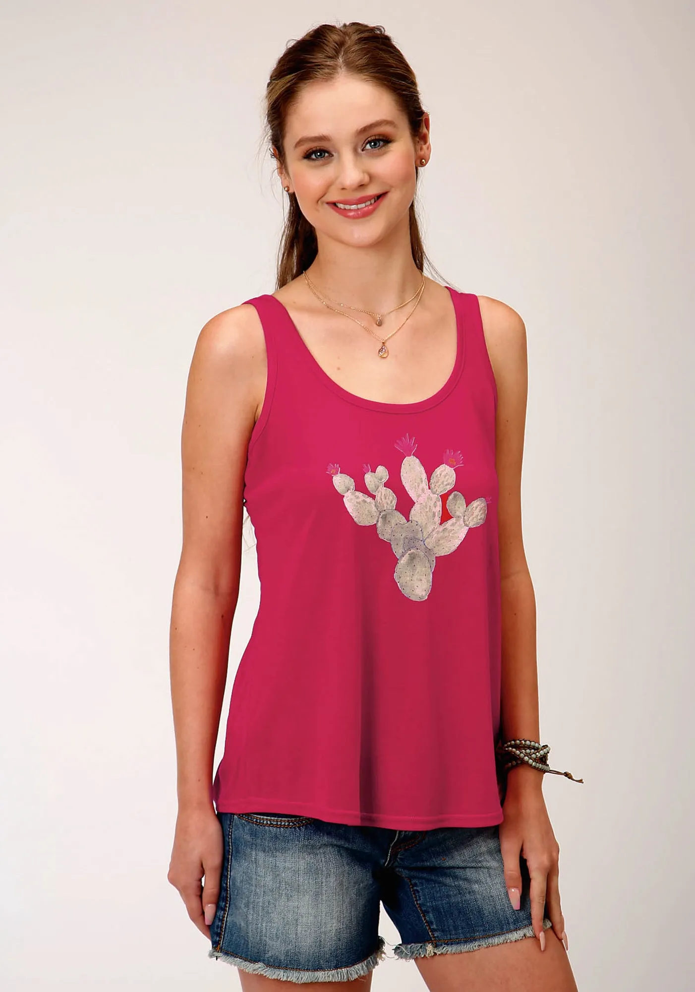 Trendy Fit Roper Womens Pink Poly/Rayon Cactus Swing S/L Tank Top