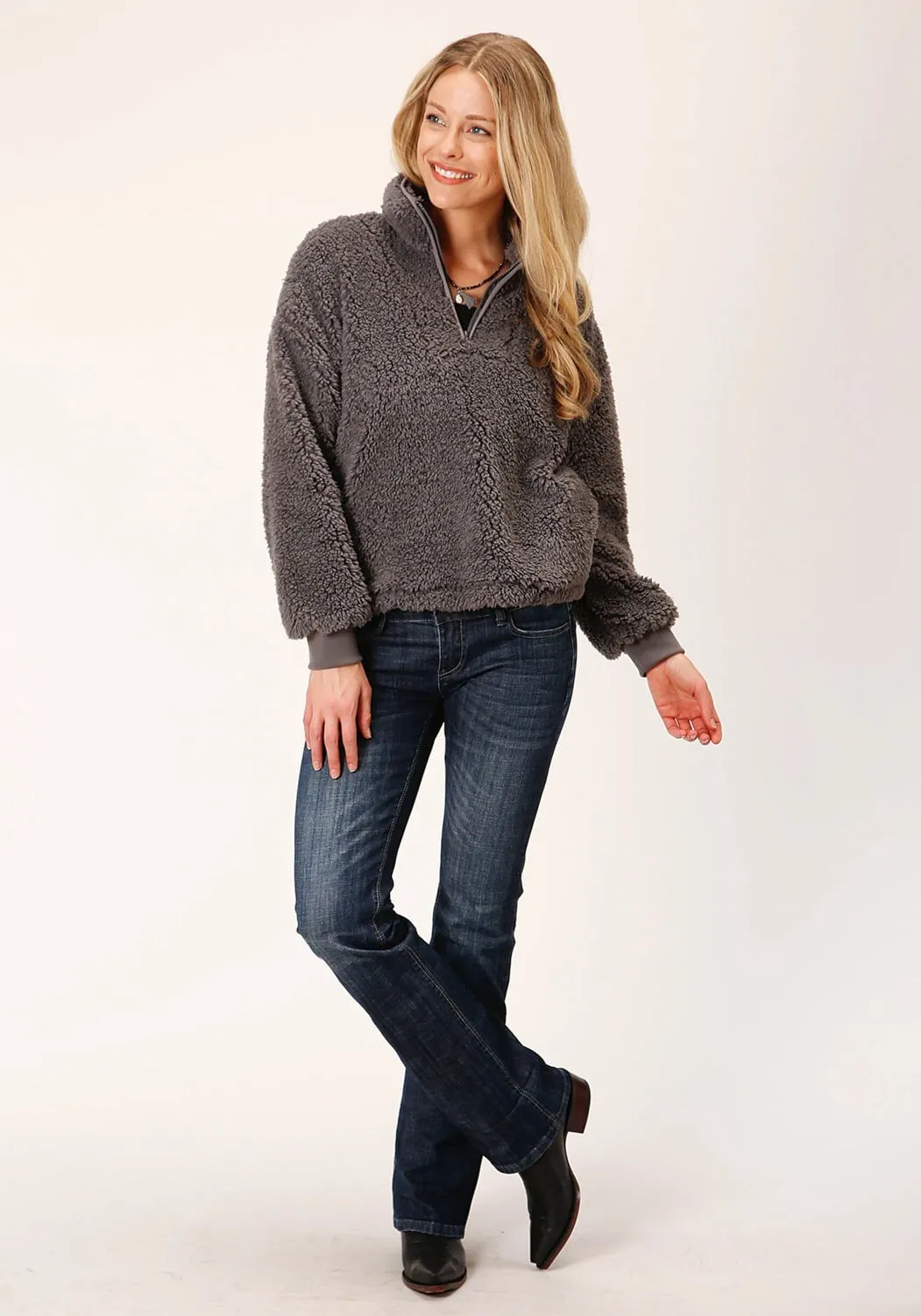 Weekend Getaway Minimalist Breathable Roper Womens Polar Charcoal 100% Polyester Fleece Jacket