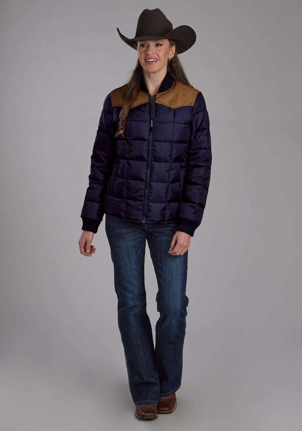 Daily Wear Breathable Classic Roper Womens Poly Filled Western Blue/Tan 100% Polyester Insulated Jacket