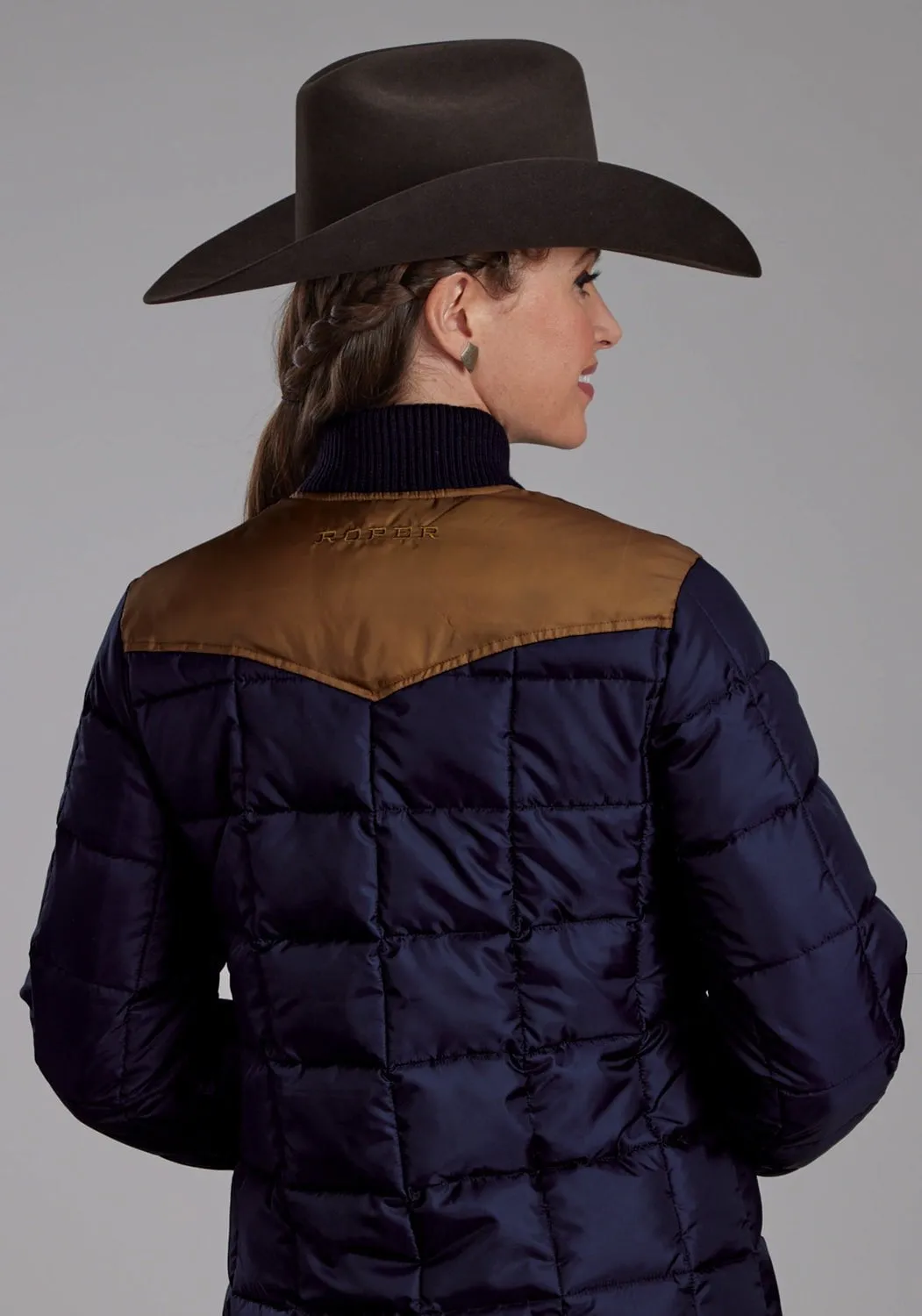 Roper Womens Poly Filled Western Blue/Tan 100% Polyester Insulated Jacket abrasion resistant coating