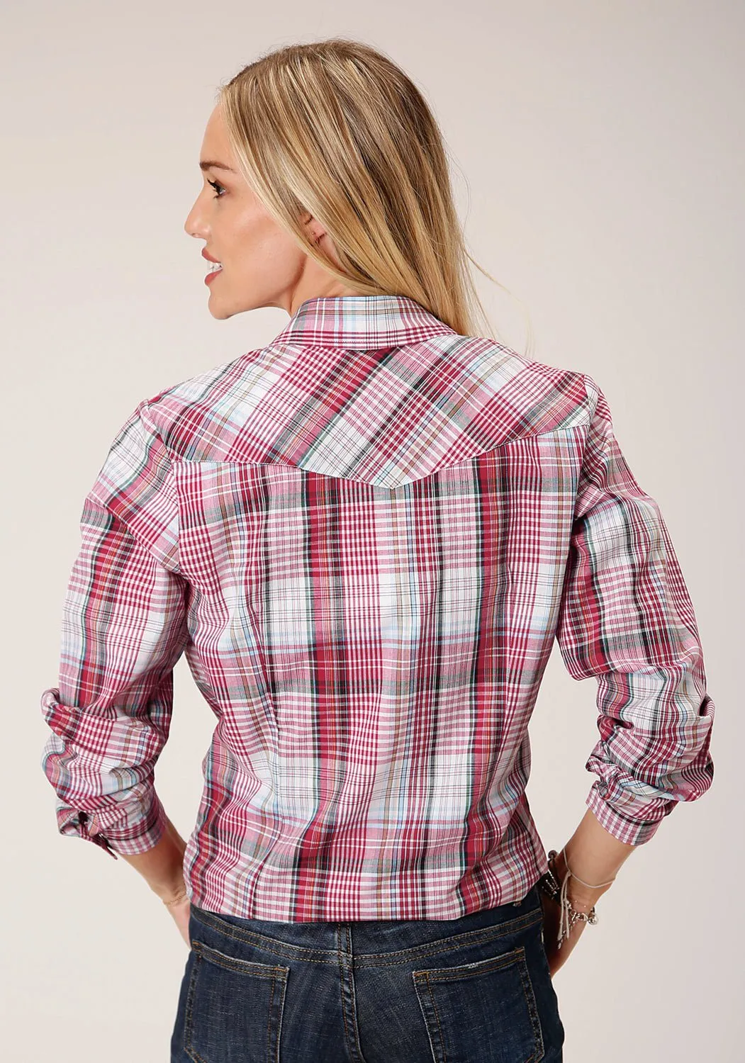 Roper Womens Primary Colors Red Cotton Blend L/S Shirt Casual Layer