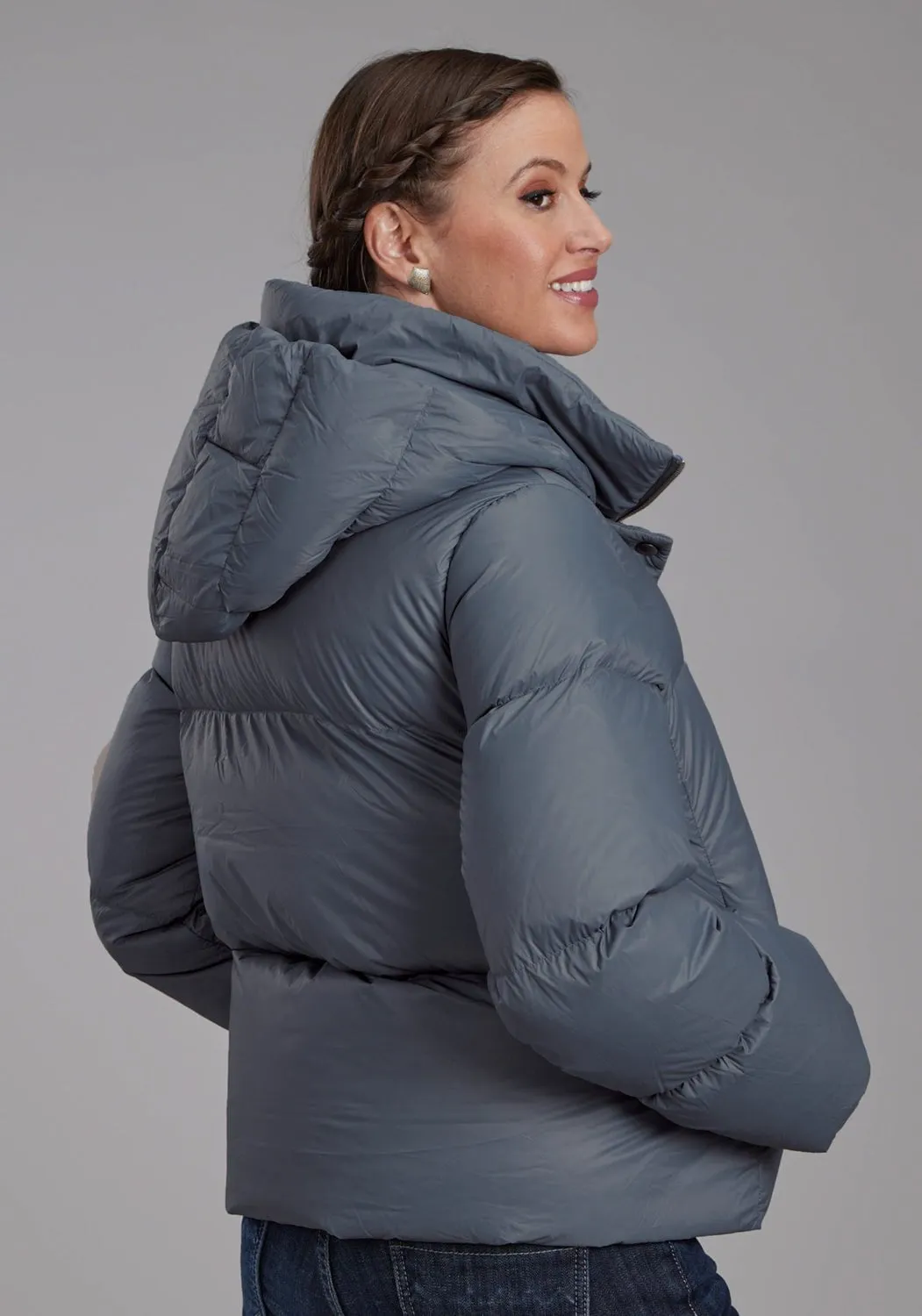Beach Day Versatile Soft Roper Womens Puffer Down Coat Silver Blue 100% Nylon Softshell Jacket