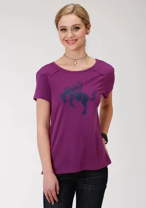 Roper Womens Purple Poly/Rayon Bronc Rider S/S Western T-Shirt Casual Look Roper Womens Purple Poly/Rayon Bronc Rider S/S Western T-Shirt Anti Static Finish