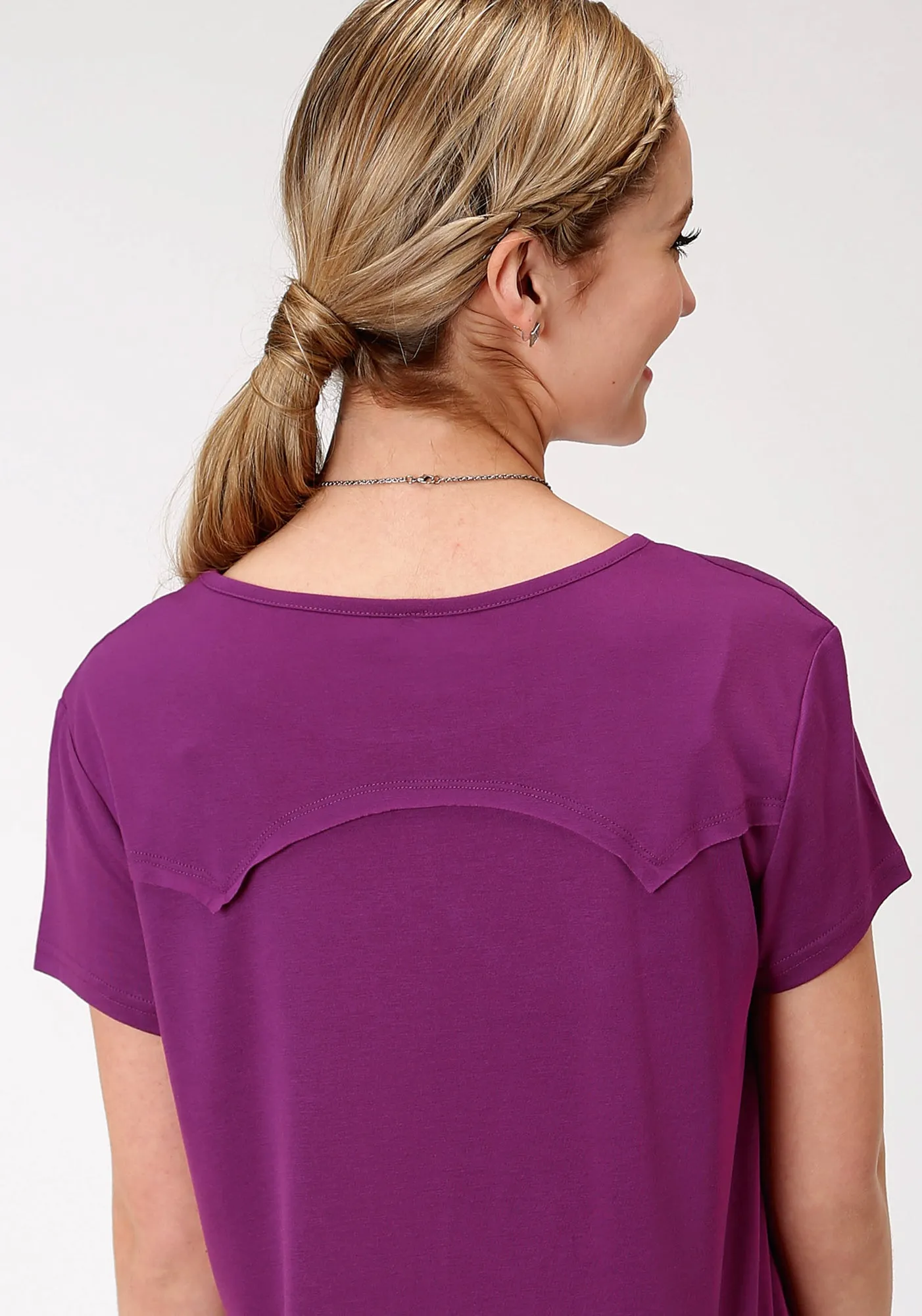 Stretchable Fabric Affordable Luxury Roper Womens Purple Poly/Rayon Bronc Rider S/S Western T-Shirt