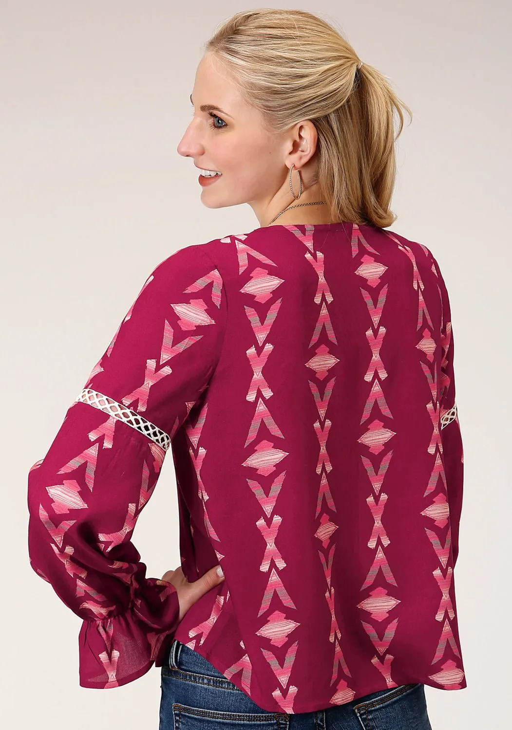 Everyday Fashion Lover Roper Womens Purple/Pink Rayon/Nylon Aztec Print L/S Blouse