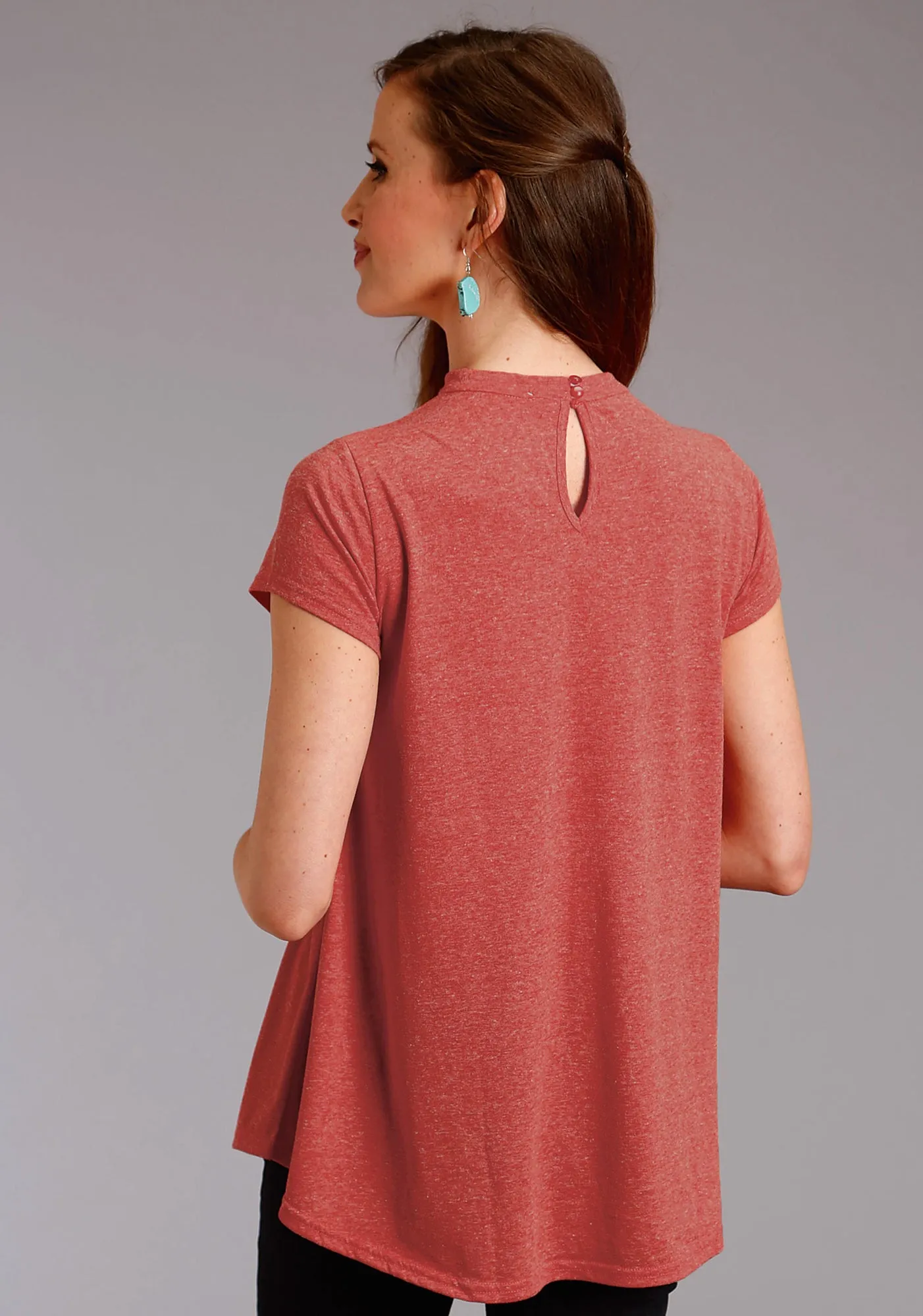 Roper Womens Red Poly/Cotton Taos Sunrise S/S T-Shirt Active Design Networking Session