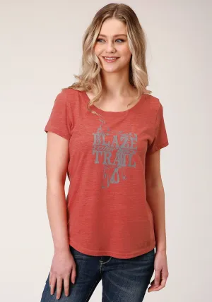 Roper Womens Red Poly/Rayon Blaze Your Own Trail S/S T-Shirt Stretchable High-Quality Craftsmanship Multi Pocket Design Roper Womens Red Poly/Rayon Blaze Your Own Trail S/S T-Shirt