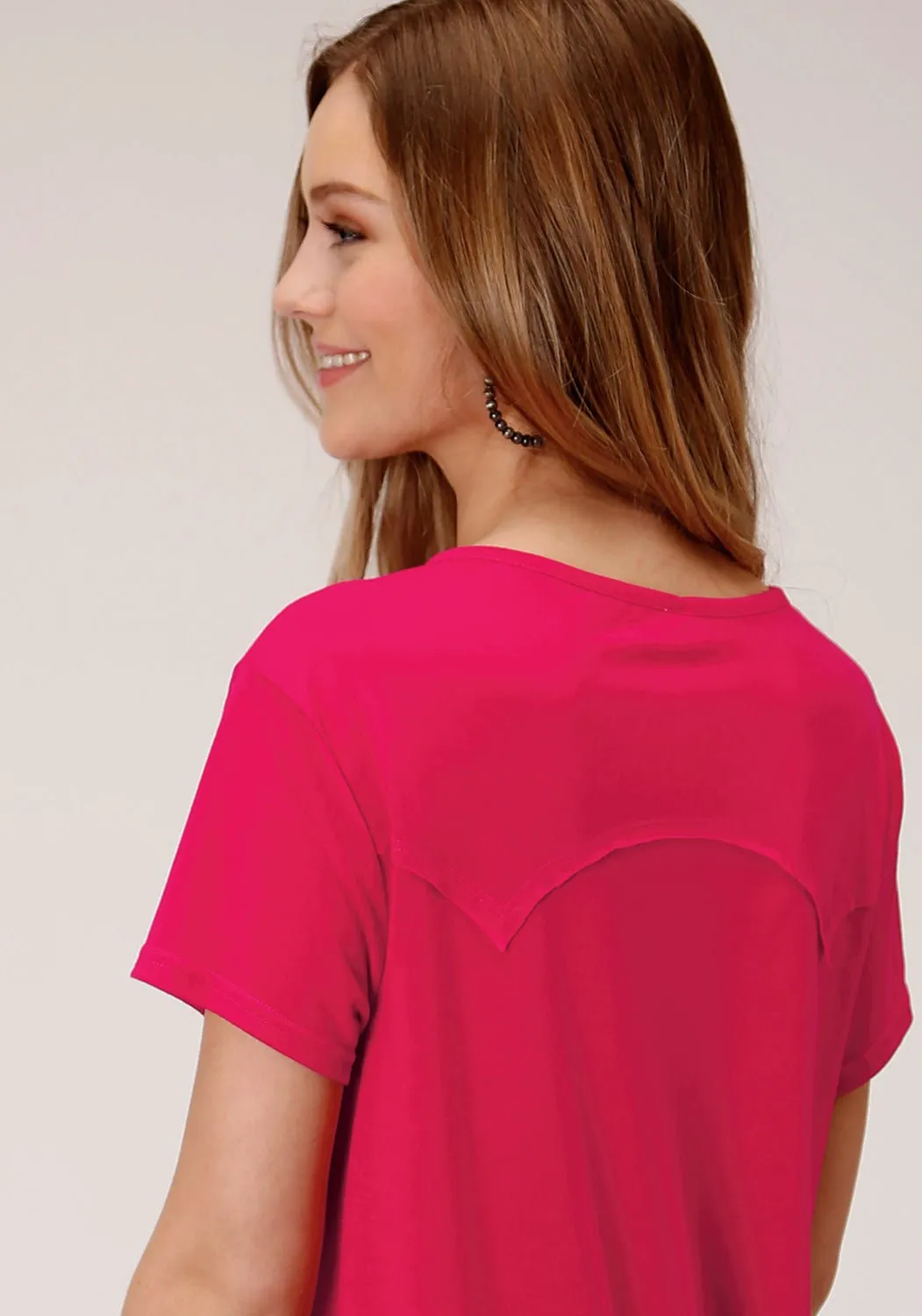 Roper Womens Red Poly/Rayon Horseshoe S/S Cowgirl T-Shirt Versatile Clothing