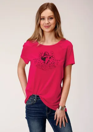 Roper Womens Red Poly/Rayon Horseshoe S/S Cowgirl T-Shirt Anti Static Material Anti Static Lining Ombre look Roper Womens Red Poly/Rayon Horseshoe S/S Cowgirl T-Shirt