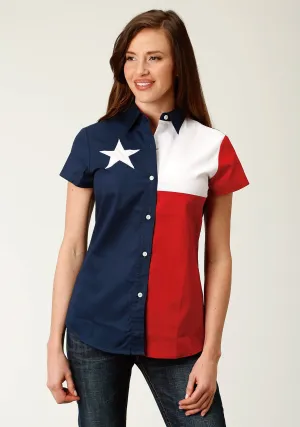 Roper Womens Red/Blue 100% Cotton Texas Flag BD S/S Shirt Sustainable Wear Roper Womens Red/Blue 100% Cotton Texas Flag BD S/S Shirt Cooling Core Technology