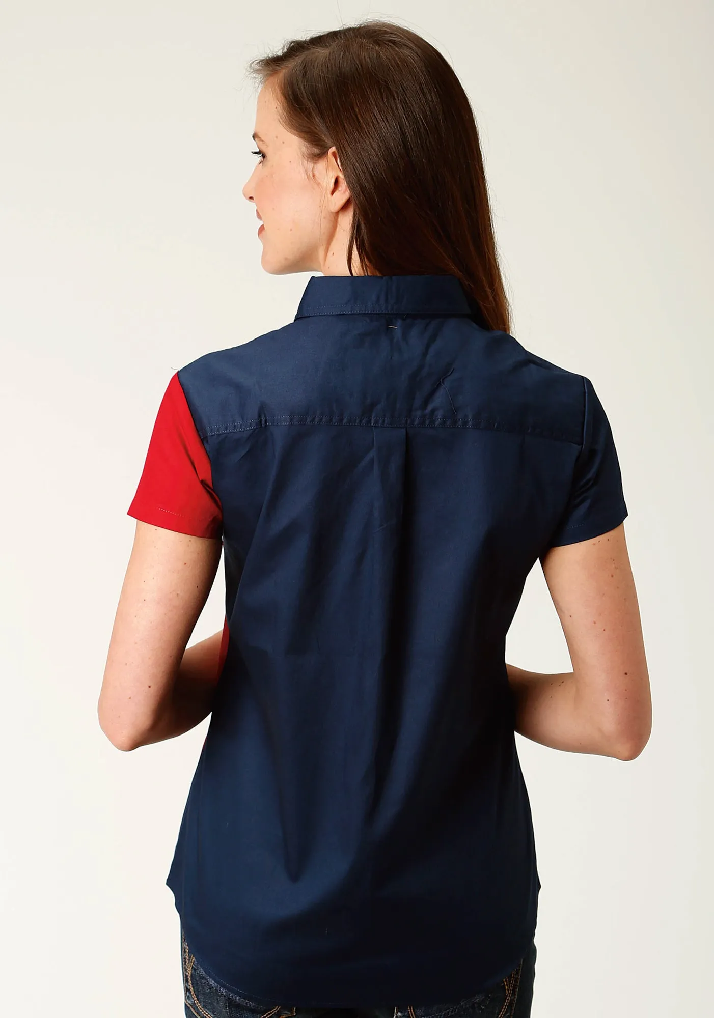 Roper Womens Red/Blue 100% Cotton Texas Flag BD S/S Shirt Local Favorite Sustainable Weave