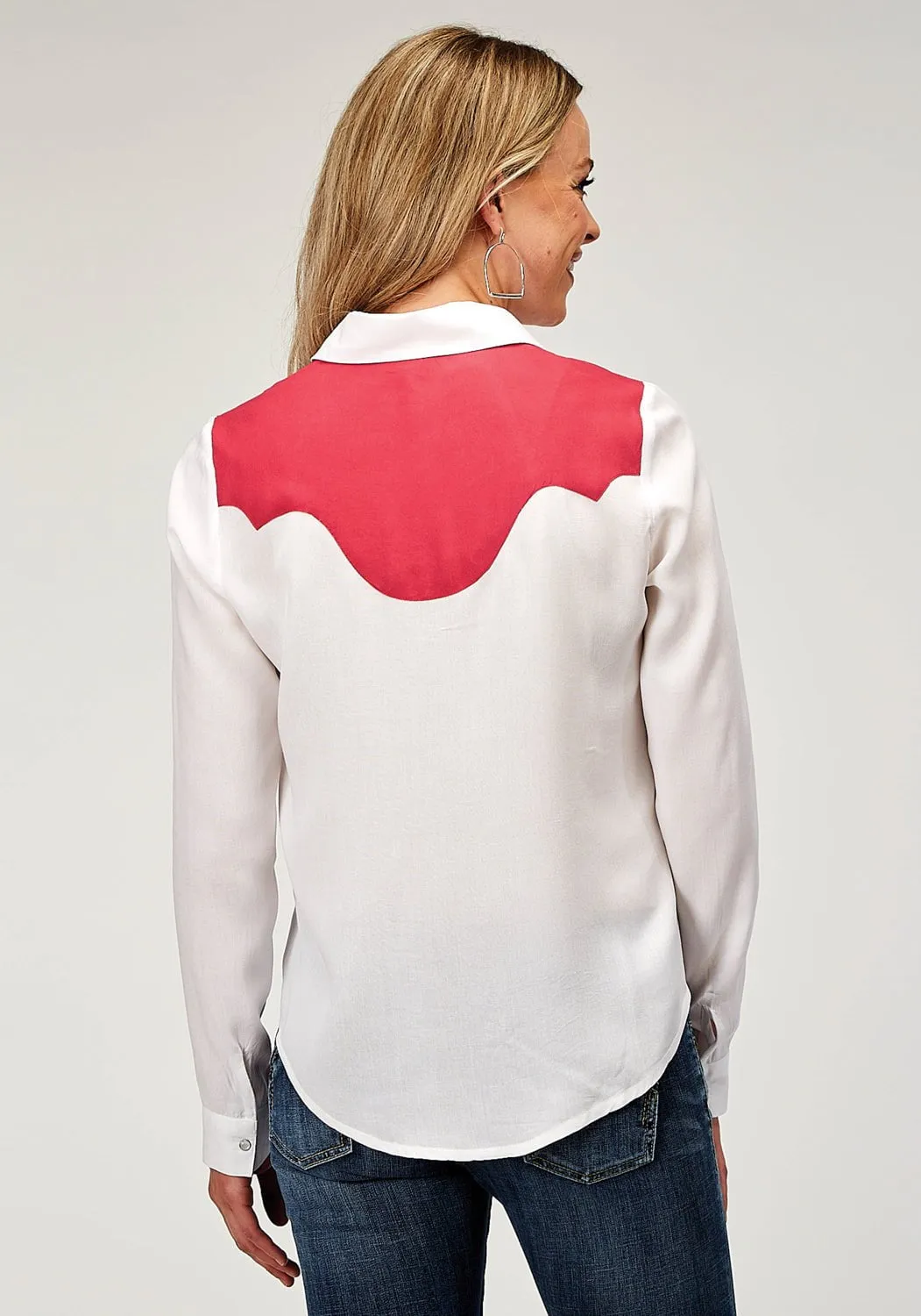 Lightweight Wear Roper Womens Retro Floral Yokes White 100% Rayon L/S Shirt